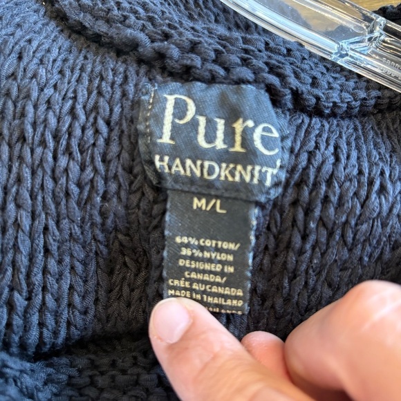 Pure Handknit Long Line Crocheted Vest Sweater Cover Up Black Lagenlook Baggy - Picture 5 of 7